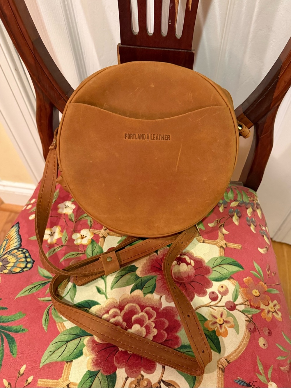 Portland Leather Round Crossbody Bag in Brown Tan NWOT